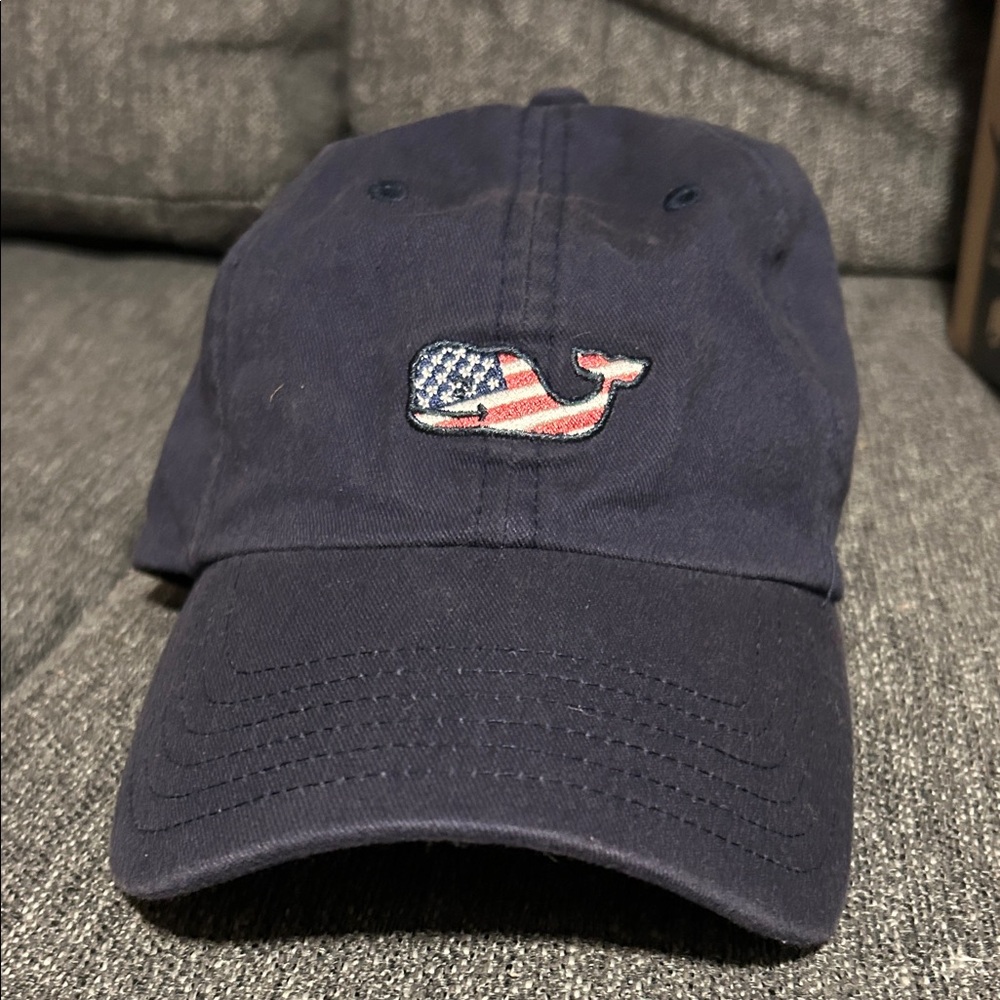 Vineyard Vines Navy Blue Kids Hat with American Flag Whale